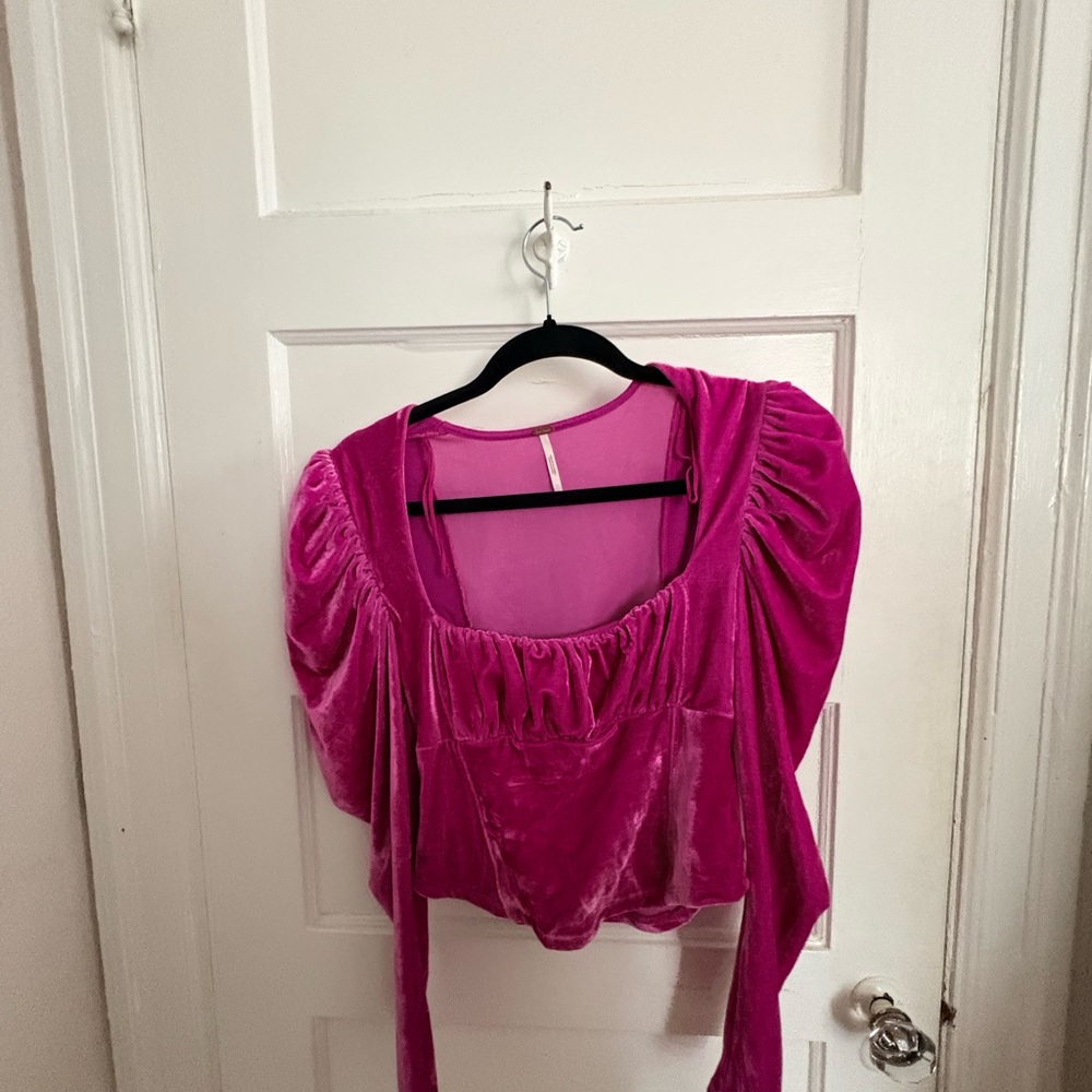 Free People Fuchsia Velvet Blouse